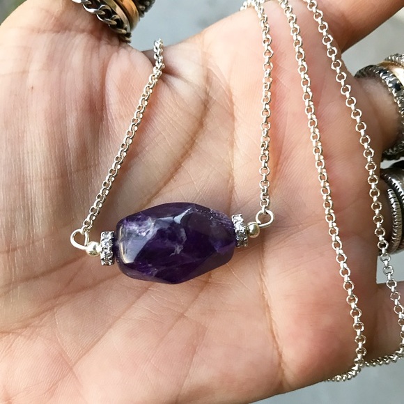 Silverslylight Jewelry - Amethyst white gold plated cz spacers necklace